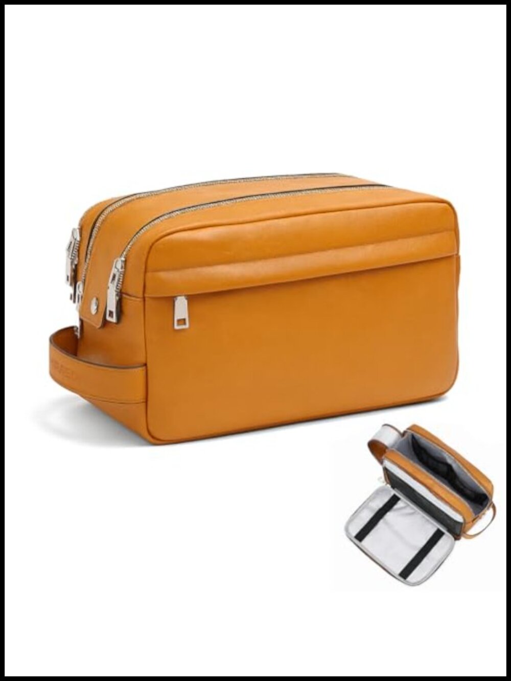 MIRASON Thickened PU Leather Men's Toiletry Bag Travel Dopp Kit Dual Zippers